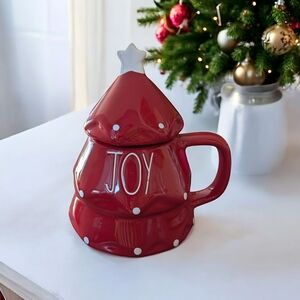NEW Rae Dunn JOY Christmas Mug with Topper